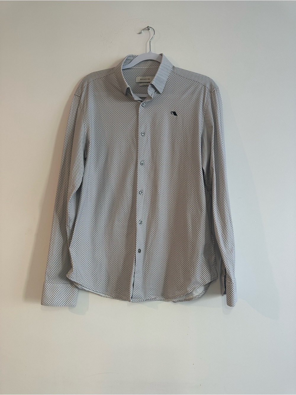 Bugatchi Men dress shirt Light Gray Micro-Pattern Button-Down - Size M - Picture 1 of 1